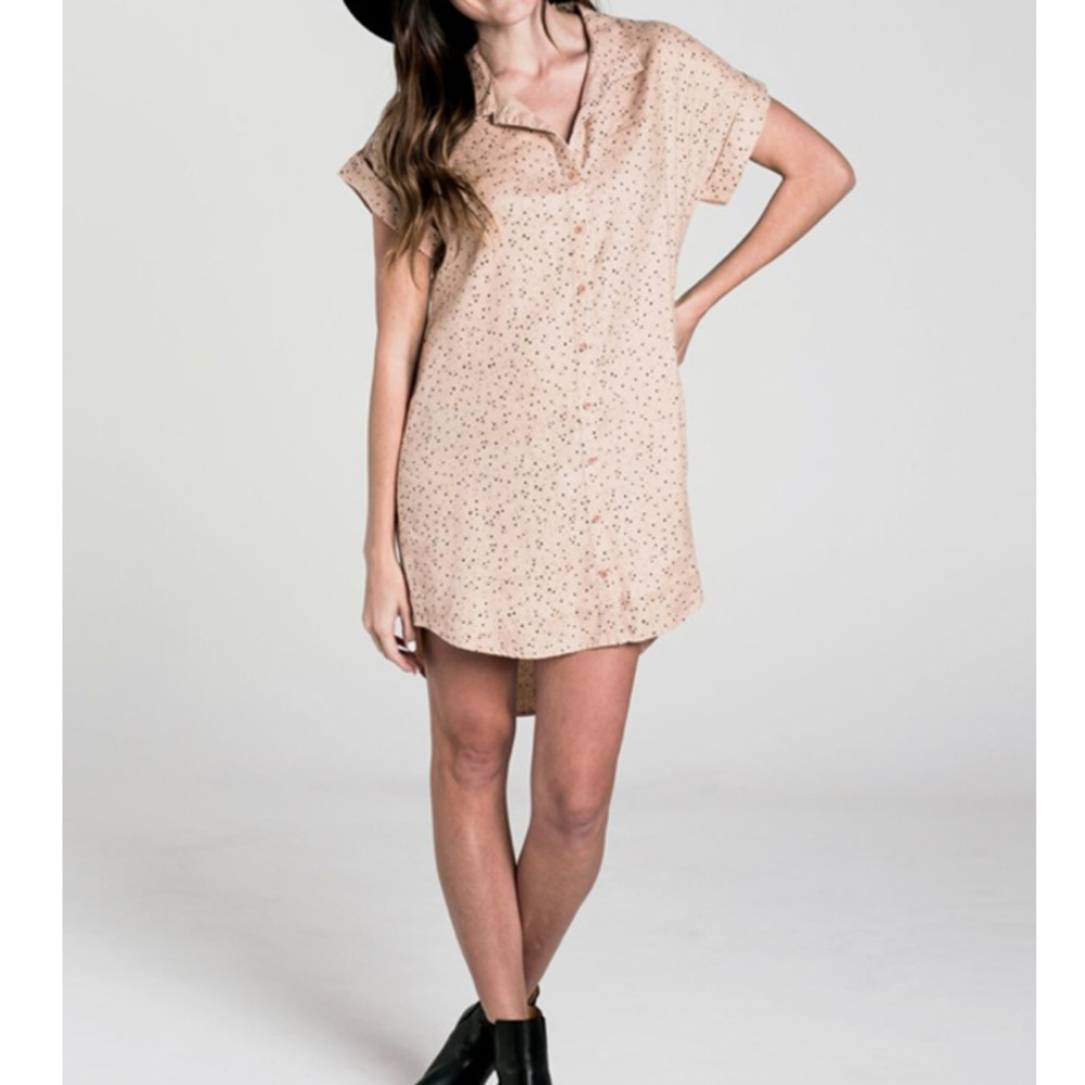 NWT Rylee and Cru Scattered Stars Button Front Dress Petal Pink Small